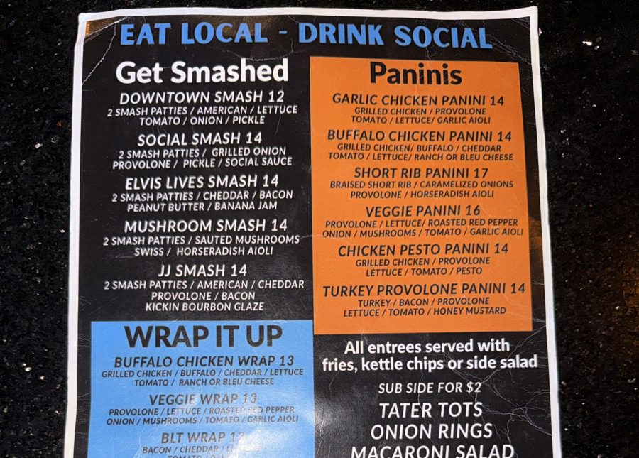 Downtown Social paper menu